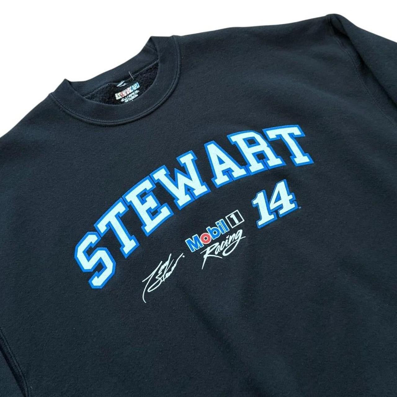 Y2K Tony Stewart Mobil 1 Racing Nascar Graphic Auto Crewneck Pullover Sweater