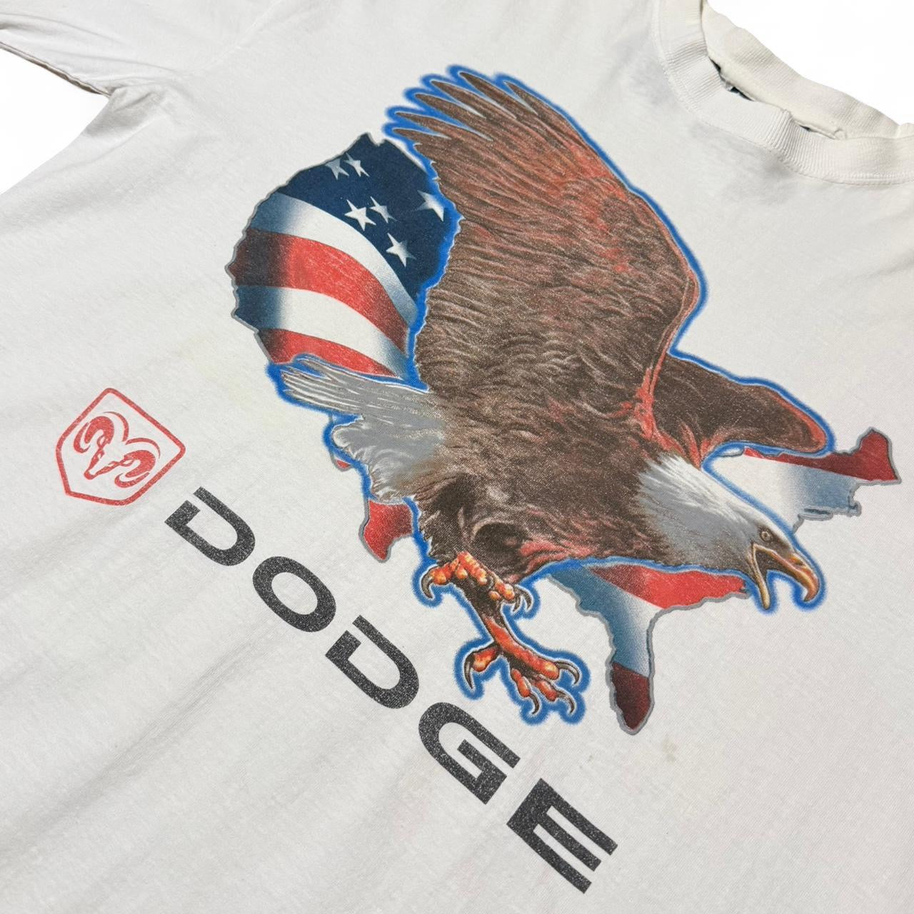 90s White Dodge Eagle American Flag Graphic Auto Car Tee