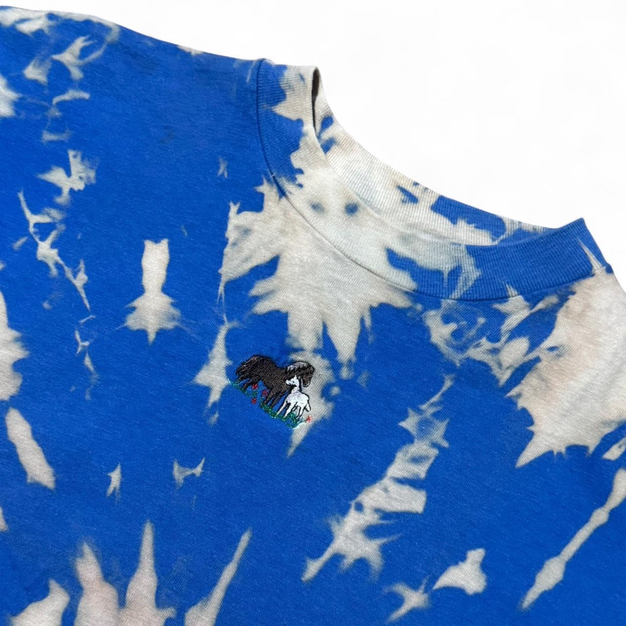 90s Blue Tie-Dye Horses Pony Embroidered Animal Retro Tee