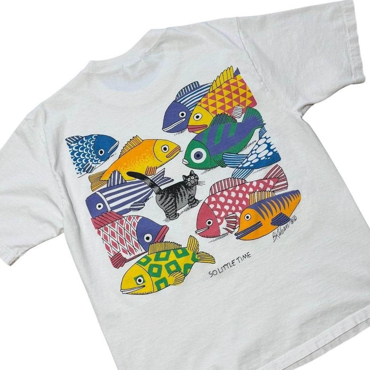 90s Crazy Shirts B. Kliban Cat So Many Fish Nature Art Graphic T-shirt