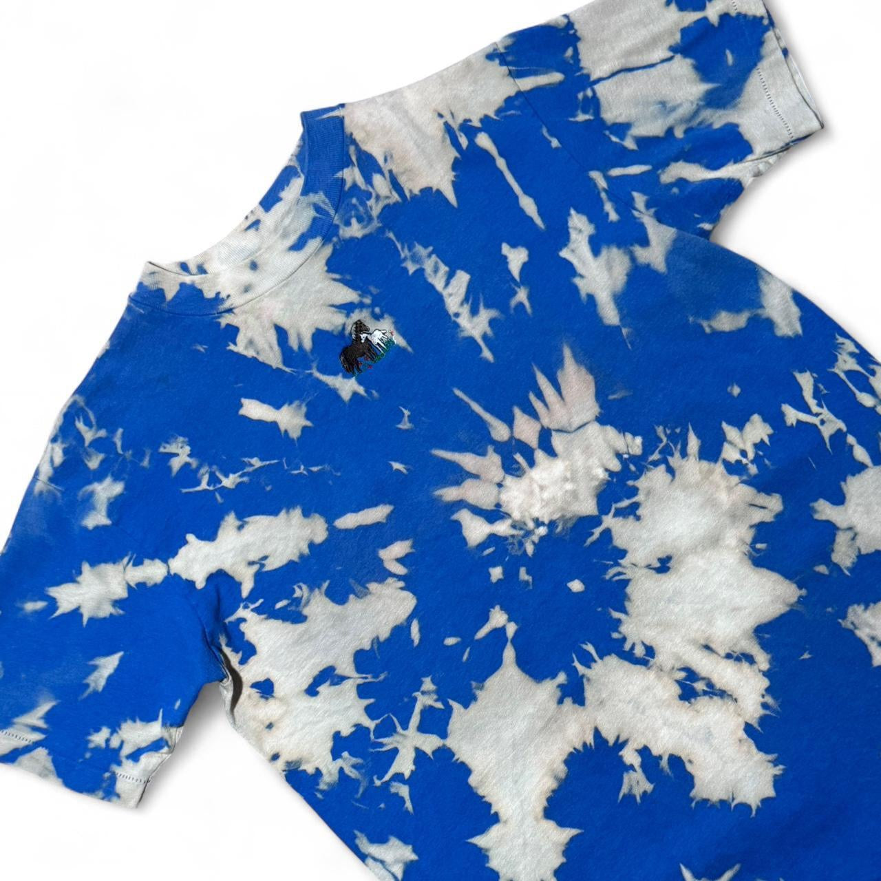90s Blue Tie-Dye Horses Pony Embroidered Animal Retro Tee