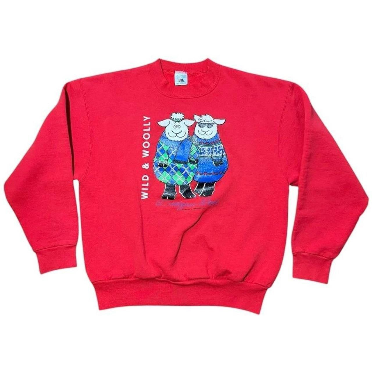 90s Wild & Woolly Sheep Animal Fashion Cute Lamb Art Crewneck Sweater