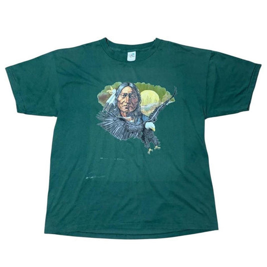 Vintage 90s Aboriginal Chief Soaring Eagle Bird Animal Nature Wilderness T-Shirt