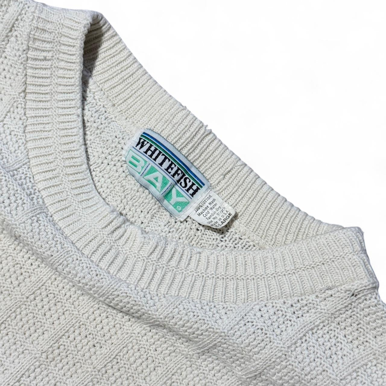 90s Distressed Cream White Fish Bay Cotton Knit Sweater