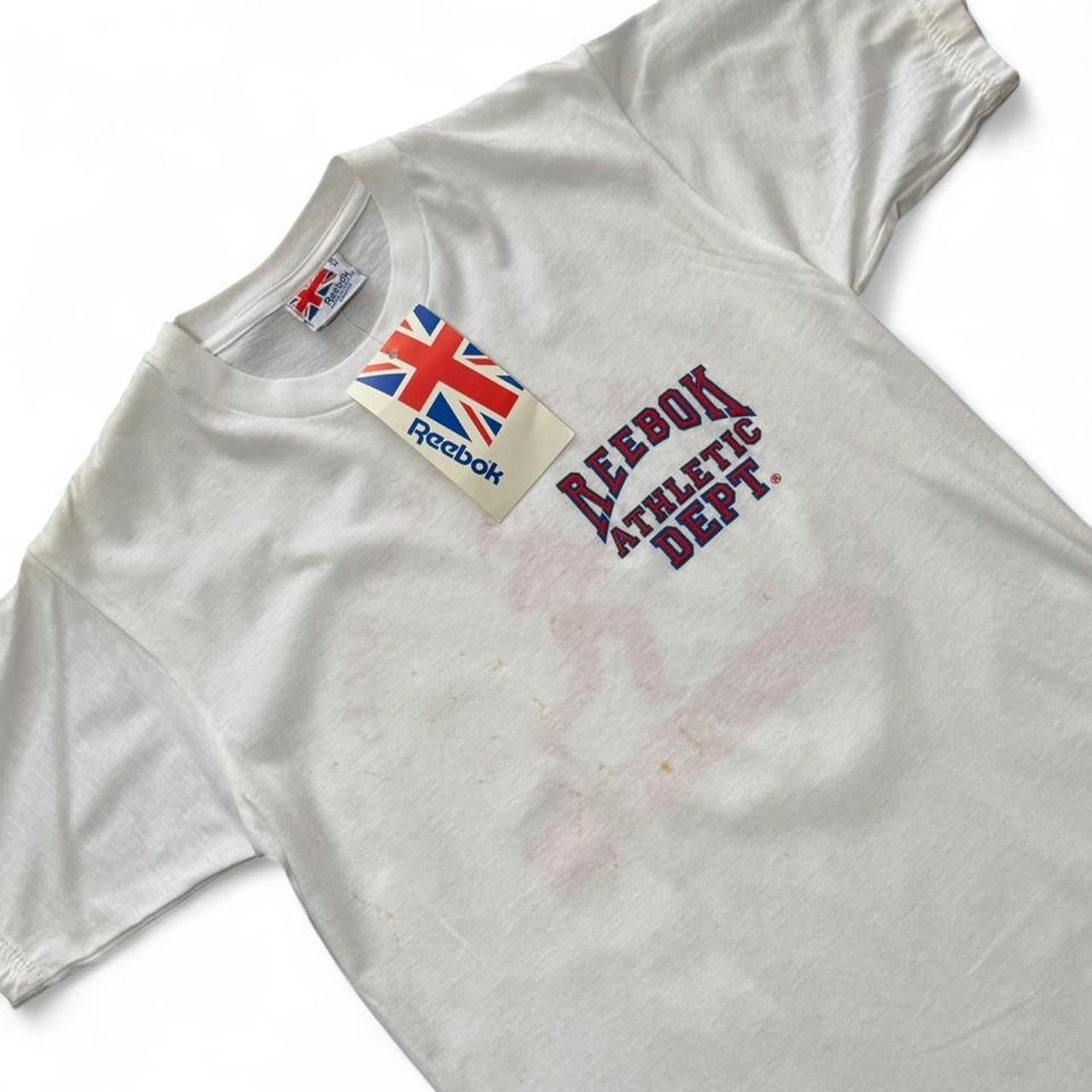 Vintage 80s Reebok Athletic Dept NWT Deadstock Stained T-shirt