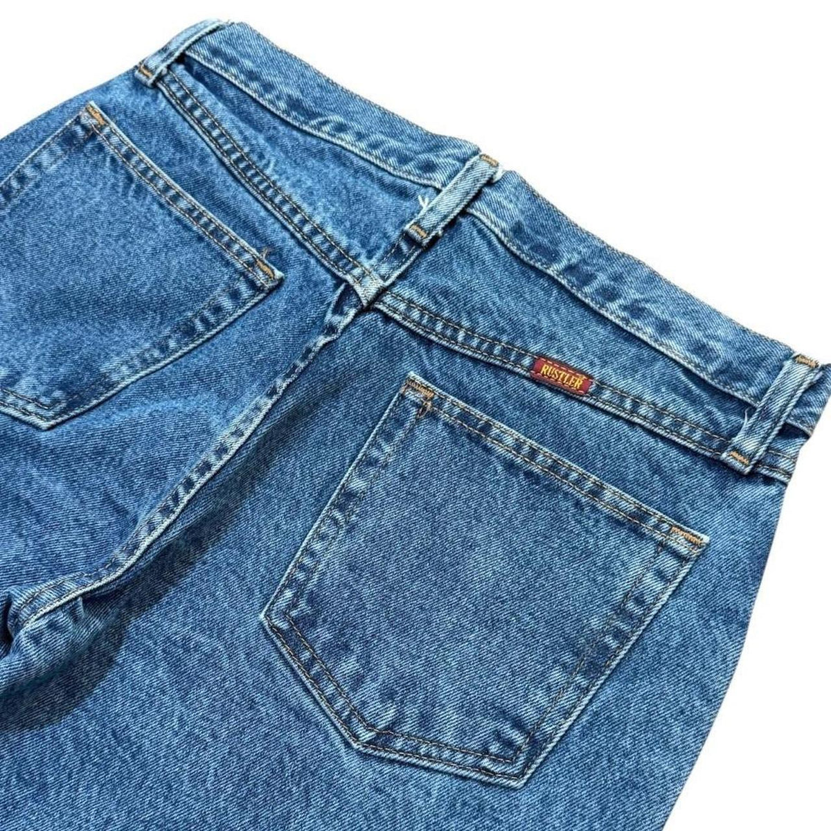 90s Y2K Rustler Mens Regular Fit Straight Leg Denim Jeans Blue Wash Pant