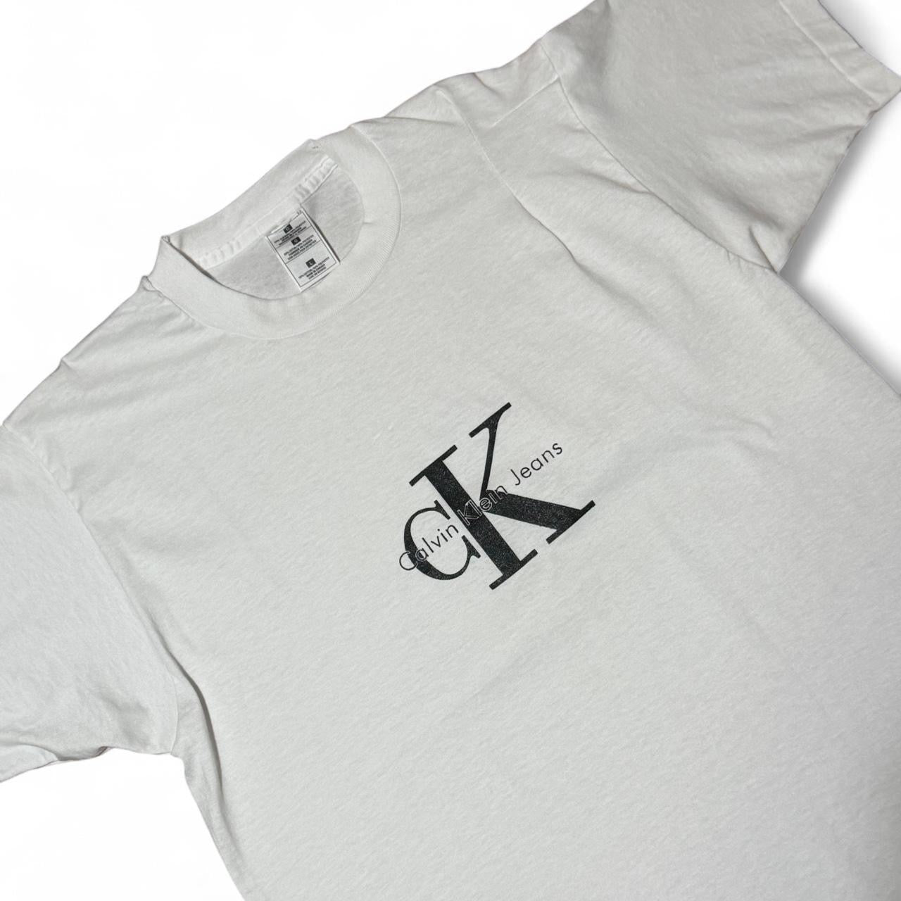 Vintage 90s Calvin Klein Deadstock Mis-sewn Error Print Logo Tee
