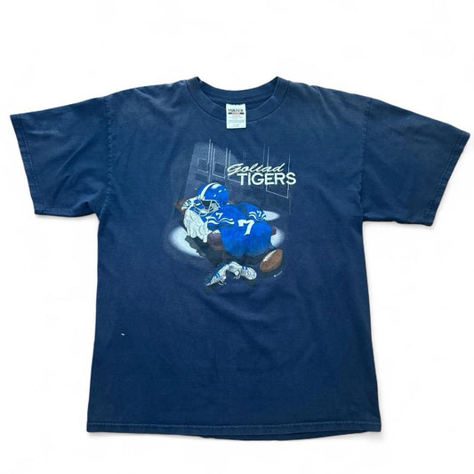 Navy Blue Faded Embroidered Goliad Tigers Football Tee